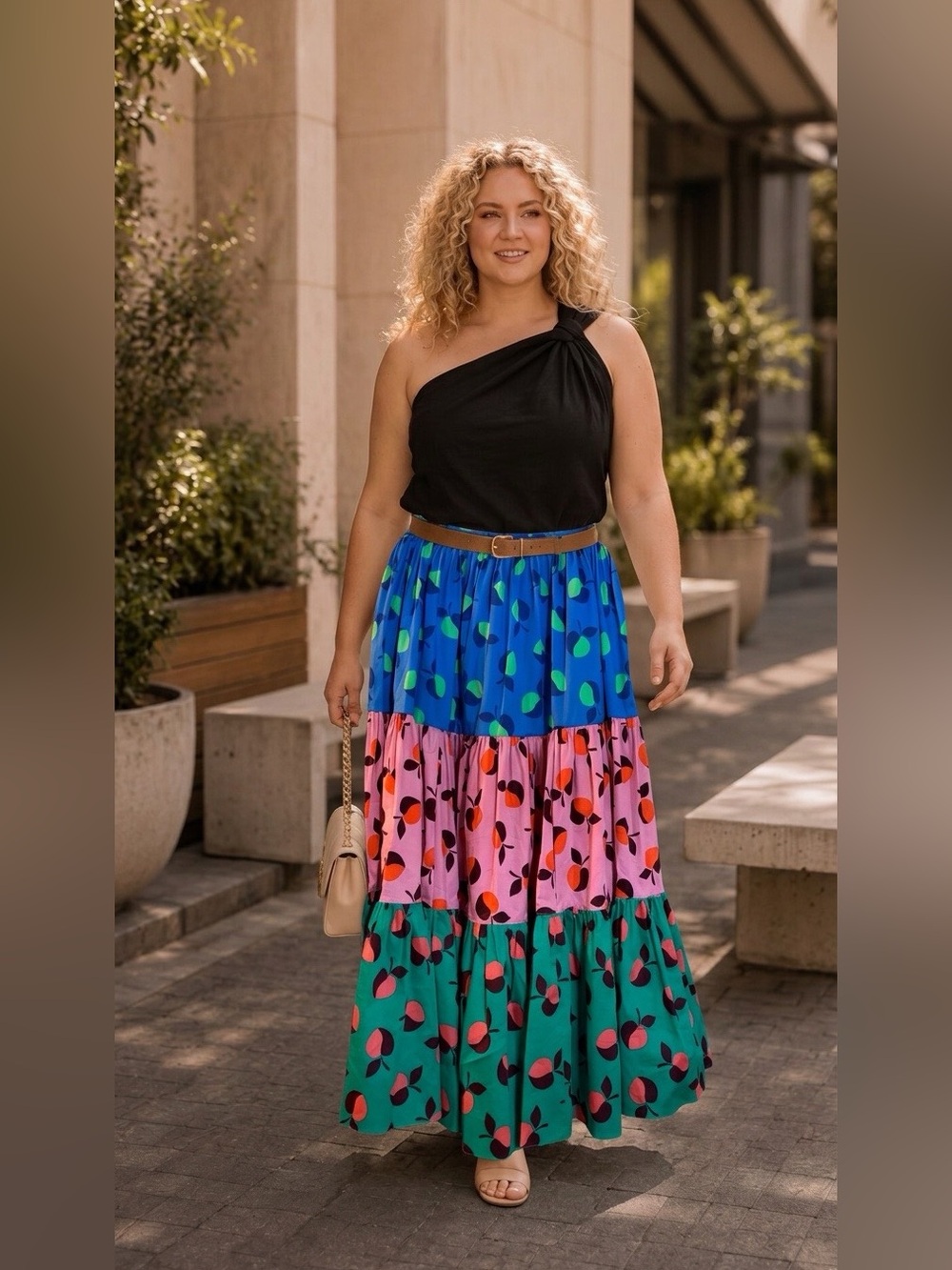 NWT Kate Spade New York Colorblock Apple Print Tiered Midi Skirt NWT Size 10